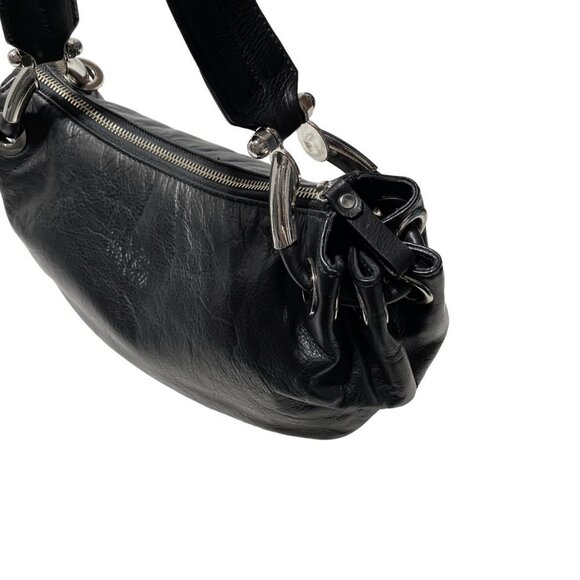 NEW Black Vegan Leather Croissant Mini Shoulder Bag - Picture 2 of 6